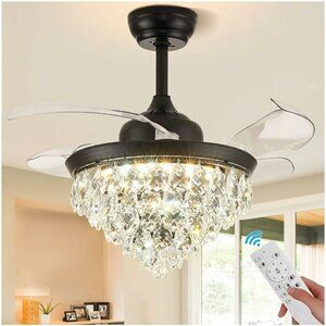 36" Crystal Chandelier Fan with Light & Remote Controller Dimmable LED(M355)